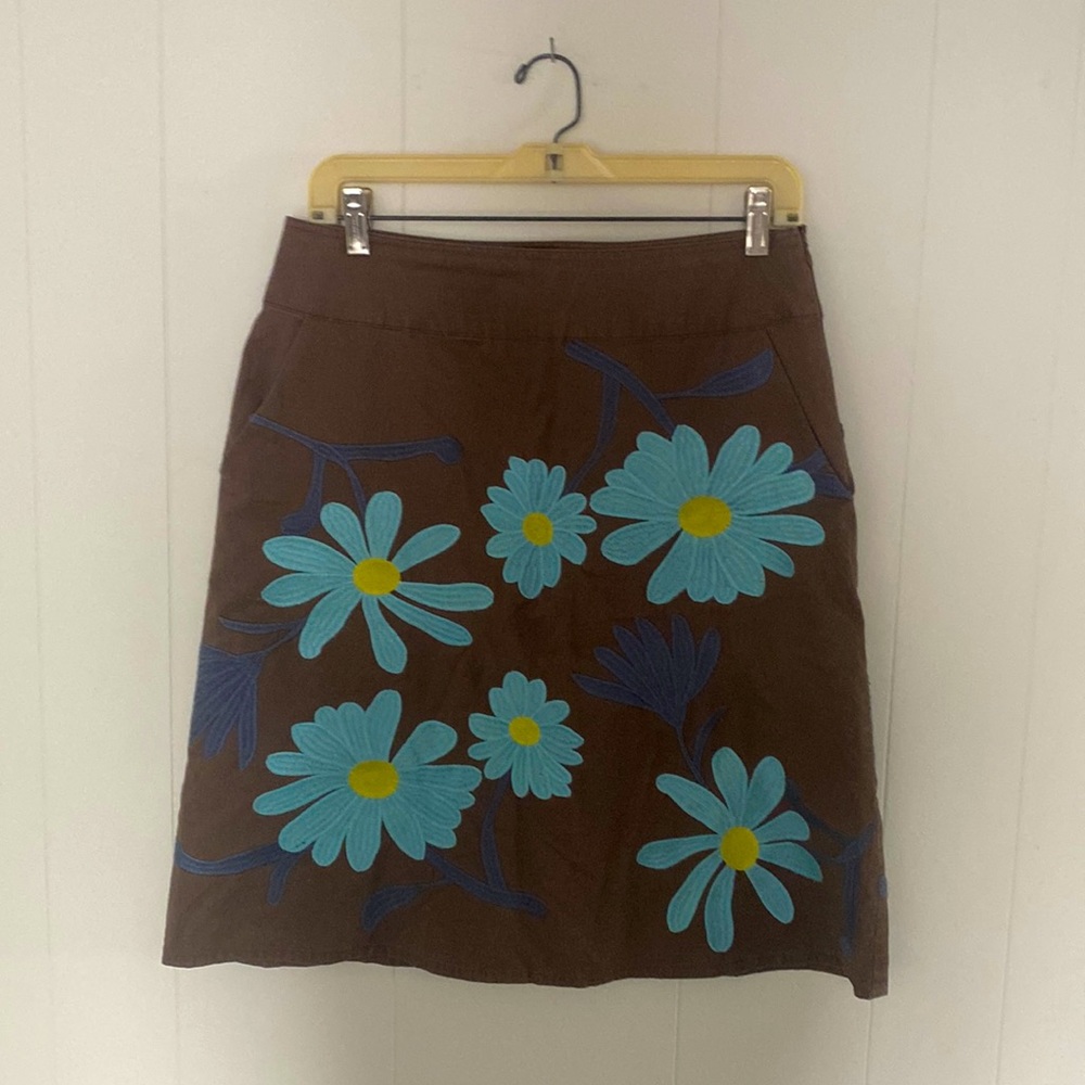 Boden size 10 embroidered floral A line cotton skirt